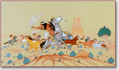 Jinetes navajos atrapando caballos salvajes