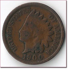 Moneda de 1 centavo norteamericano (1.900)