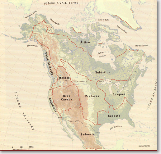 Áreas Culturales de América Del Norte (Fuente: "Indios y Esquimales". Obra Colectiva. Edit Fundación La Caixa", 2001)