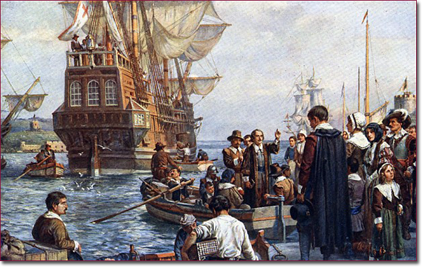 Pioneros embarcando en el  Mayflowers